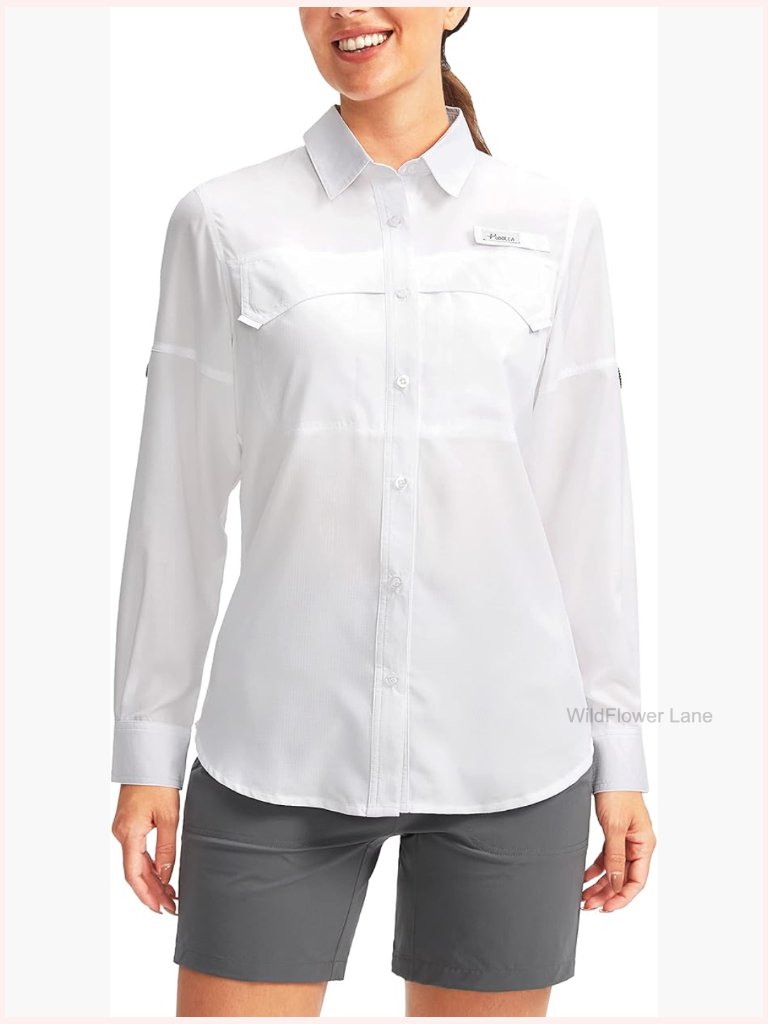 Upf 50+ Uv Sun Protection Long Sleeve Button Down Shirt